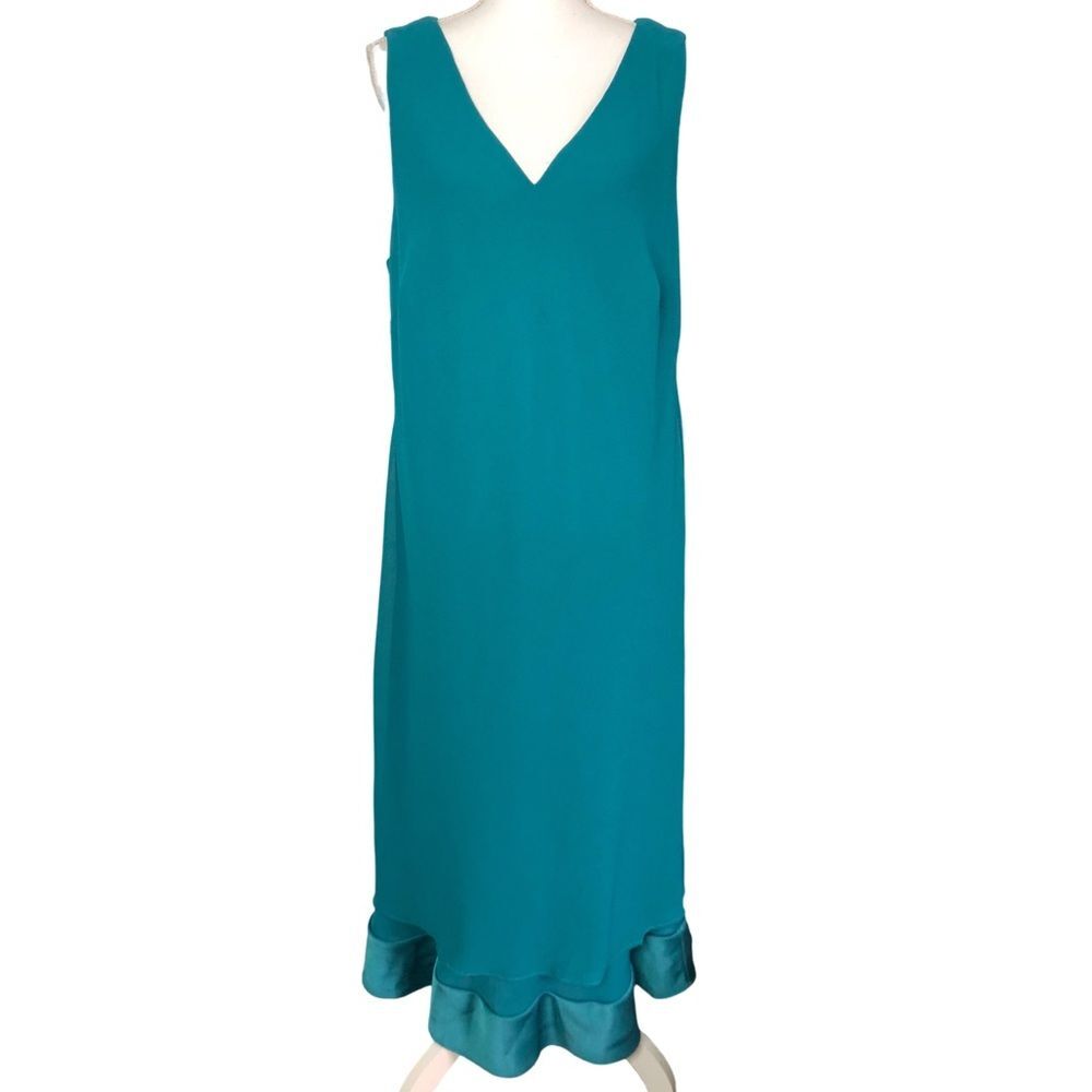 Talbots Women’s V-neck Chiffon Overlay Turquoise Tank Maxi Dress